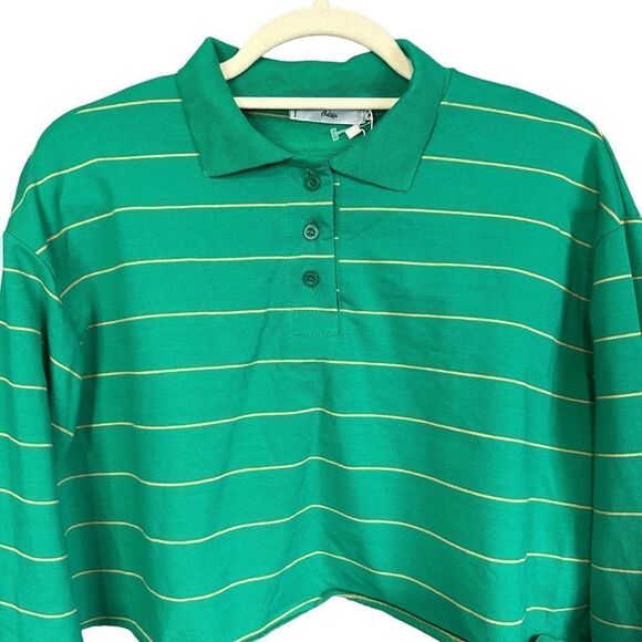 Adika Jones Green Crop Striped Collar Polo Shirt - Picture 6 of 13